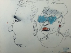 Echtpaar zonnebril. Len Kramer -Len Art kunst: inkt en acryl op papier. Afmetingen 15 x 20 cm. Humor en kado.