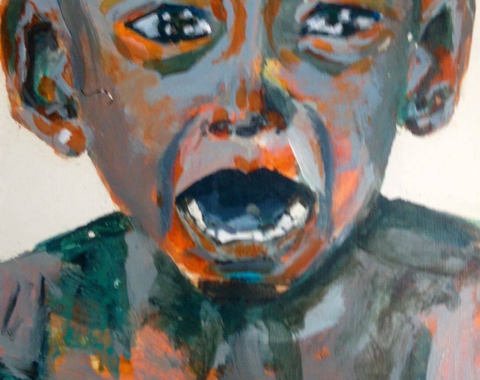 Schreeuw kind. Len Art kunst: acryl op board. Afmetingen 20 x 20. Mensen Kinderen.