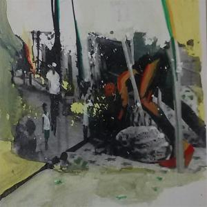 Tussen de regels door. Len Art kunst: mixed media. Verval mensen.