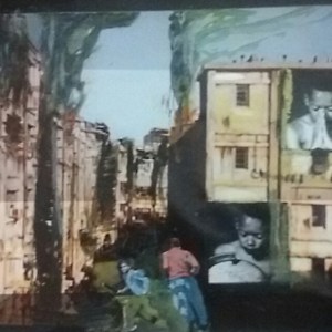 Weg van dat vuur. Len Art kunst: mixed media foto, acryl. Afmeting 35 x 25 cm. Oorlog en onrust.